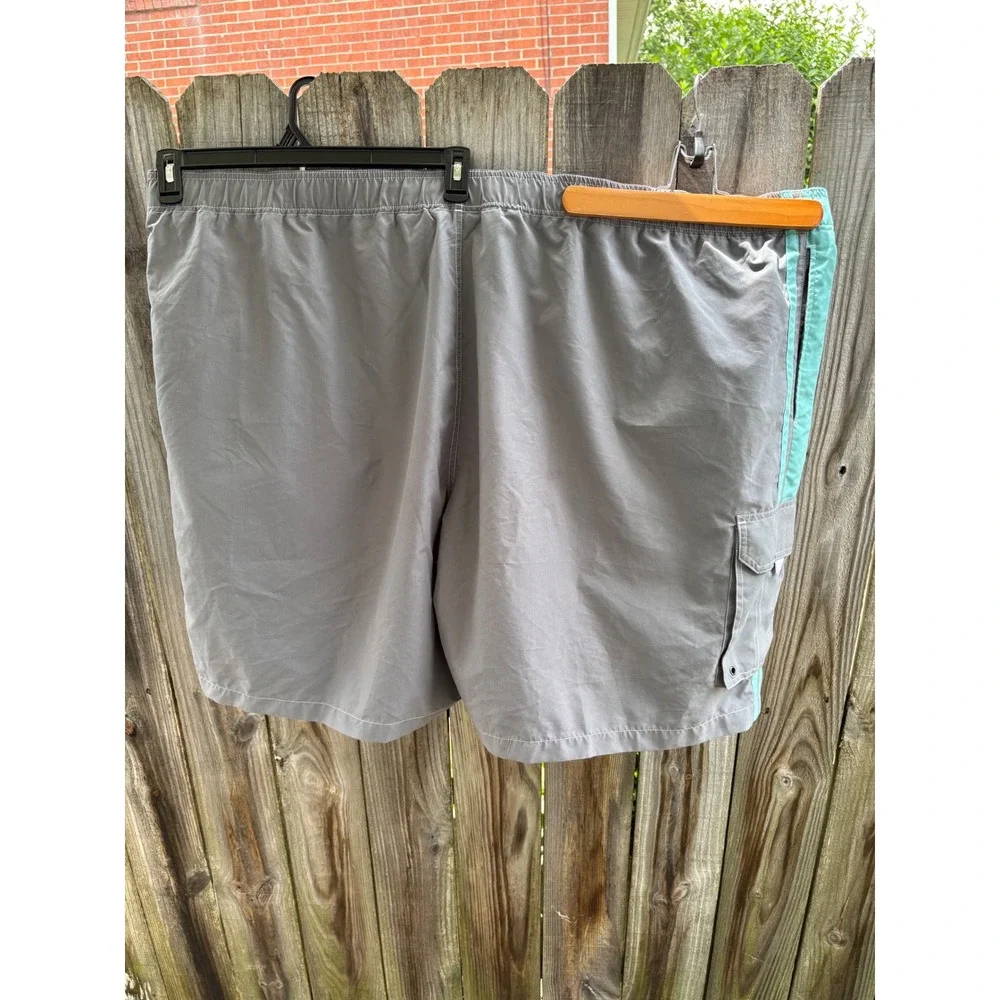 NWT‎ Mens 6XL Swim Trunks Gray Teal Stripe Cargo Board Shorts Coastal